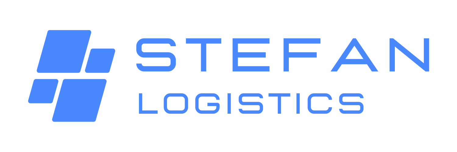 Logo von Stefan Logistics mit stilisierten blauen Quadraten und Schriftzug